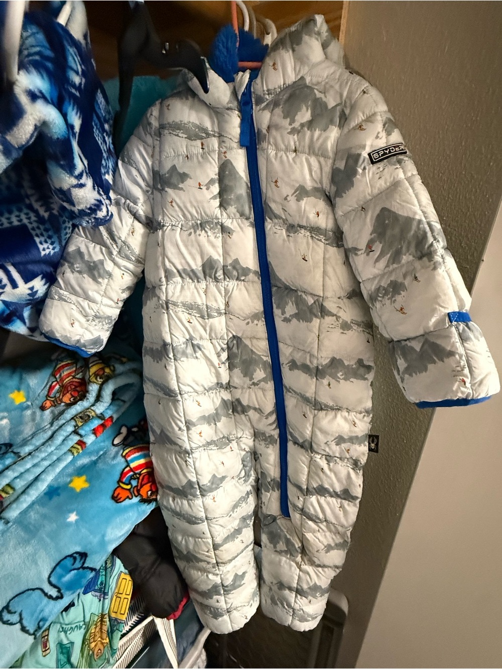 Spyder Infant Puffer Snowsuit in White and Bright Blue